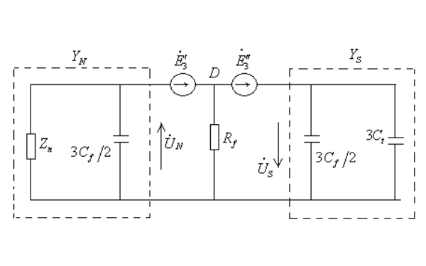 發(fā)電機定子D點接地三次諧波等效電路圖.png