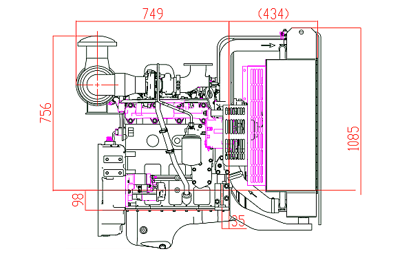 QSB3.9-G31東風康明斯發動機外形尺寸側視圖.png