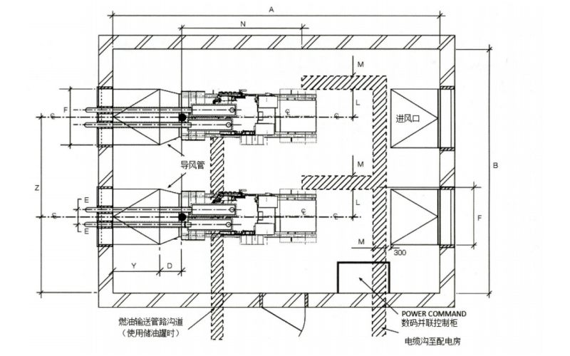 550KW以上發電機降噪機房平面布置圖.png