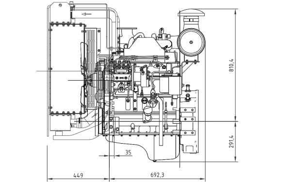 4BTA3.9-G11東風康明斯發(fā)動機外形尺寸側視圖.png