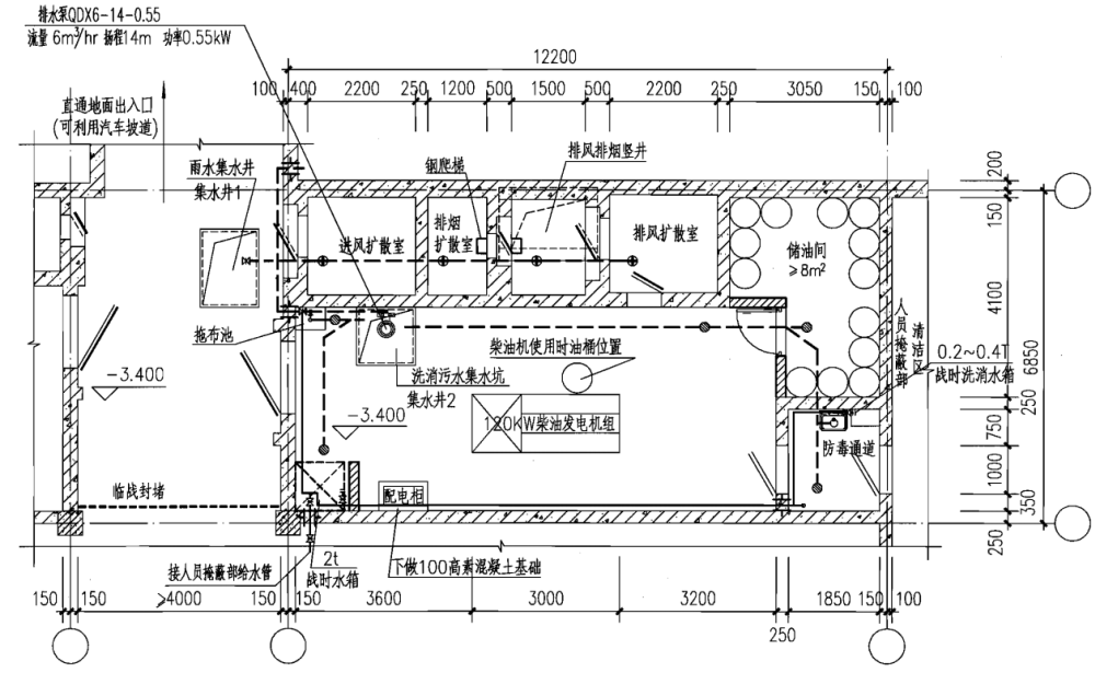 人防發(fā)電機(jī)房給排水平面布置圖.png